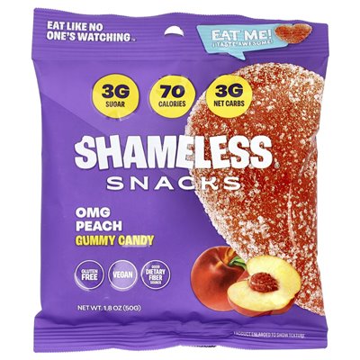 Shameless Snacks, Gummy Candies, OMG Peach, 6 Bags, 1.8 oz (50 g) Each