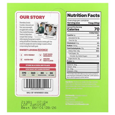 Shameless Snacks, Wassup Watermelon®, Gummibonbons, 6 Beutel, je 1,8 oz (50 g)