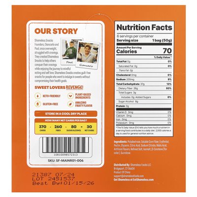Shameless Snacks, Gummy Candies, Chili Mango Fire, 6 Bags, 1.8 oz (50 g) Each