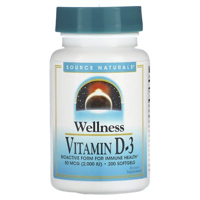 Natural Source, Wellness, Vitamin D-3, 50 mcg (2000 IU), 200 soft