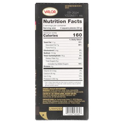 Valor, ciemna czekolada, 70% kakao z maliną, 3,5 uncji (100 g)