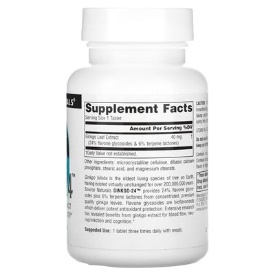 Źródło Naturals, GinkGo-24, 40 mg, 120 tabletek Źródło Naturals, GinkGo-24, 40 mg, 120 tabletek