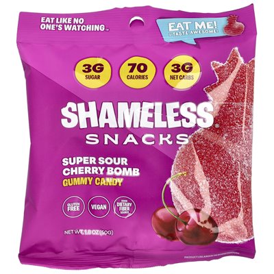 Shameless Snacks, Super Sour Gummy Candies, Cherry Bomb, 6 Bags, 1.8 oz (50 g) Each