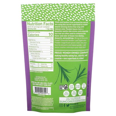 Suncore Foods, Emerald Pandan Leaf, superkolorowy proszek, 3,5 uncji (99 g) Suncore Foods, Emerald Pandan Leaf, superkolorowy proszek, 3,5 uncji (99 g)