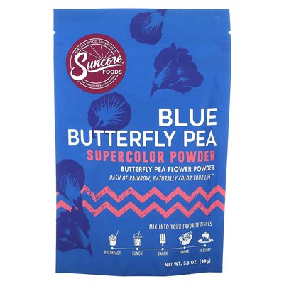 Suncore Foods, Blaue Schmetterlingserbse, Super-Farbpulver, 3,5 oz (99 g)