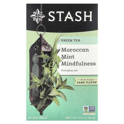 Tee, Grüner Tee, Marokkanische Achtsamkeitsminze, 20 Beutel, 0,9 Unzen (26 G)