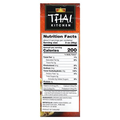 Thai Cuisine, Nudeln aus braunem Reis, 4 einzeln verpackte Päckchen, 2 Unzen (56 G) Thai Cuisine, Nudeln aus braunem Reis, 4 einzeln verpackte Päckchen, 2 Unzen (56 G)