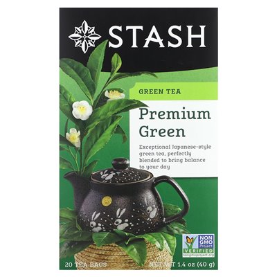 Tea, Green Tea, Premium Green, 20 Tea Bags, 1.4 Ounces (40 G)