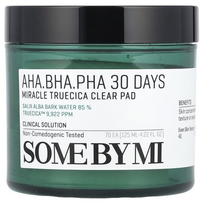 Some by MI, AHA/BHA/PHA, 30-day miles Truecica Clear Pad, 70 pads, 4.22 fl oz (125 ml)