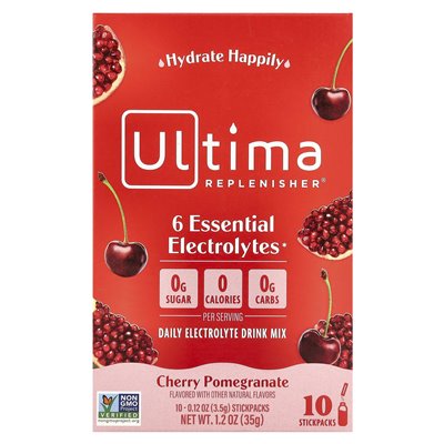 Ultima Replenisher, 6 niezbędnych elektrolitów, codzienna mieszanka napojów elektrolitowych, granat wiśni, 10 kijów, 0,12 uncji Ultima Replenisher, 6 niezbędnych elektrolitów, codzienna mieszanka napojów elektrolitowych, granat wiśni, 10 kijów, 0,12 uncji