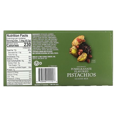 Sahale Snacks, Glazed Mix, Natural Pomegranate Pistachios, 9 Packs, 1.5 Ounces (42.5 G) Each