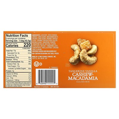 Sahale Snacks, Glazed Mix, Vanilla Mandarin Cashew-Macadamia, 9 Packs, 1.5 Ounces (42.5 G) Each