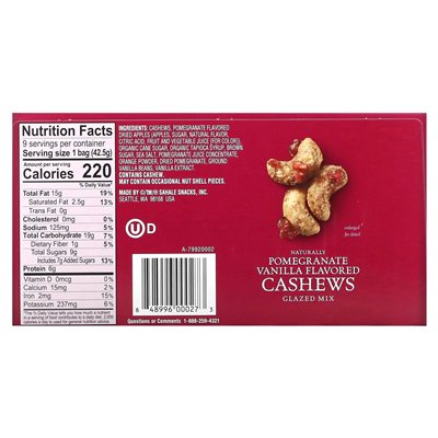 Sahale snacks, glazed mix, cashew vanilla pomegranate, 9 packs, 1.5 oz (42.5 g)
