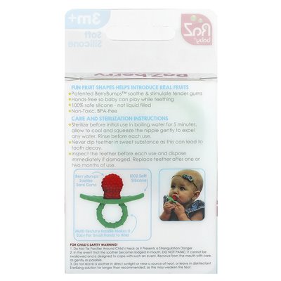 Razbaby, Raz-Bere Teether, 3 miesiące+, zielony/czerwony, 1 liczba