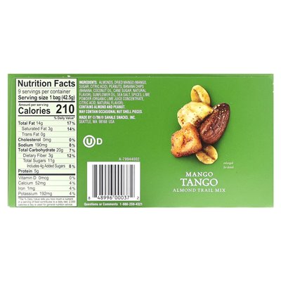 Sahale Snacks, Mango Tango Almond Trail Mix, 9 opakowań, 1,5 uncji (42,5 g)
