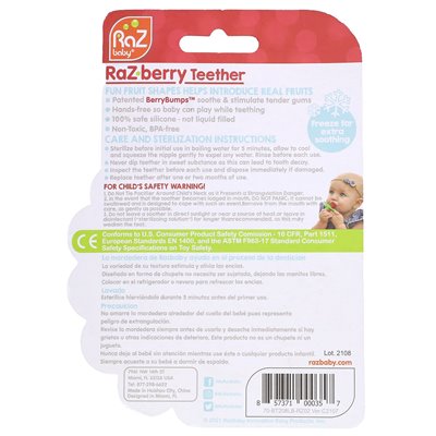 Razbaby, Raz-Bere Teether, 3 miesiące+, niebieski, 1 liczba