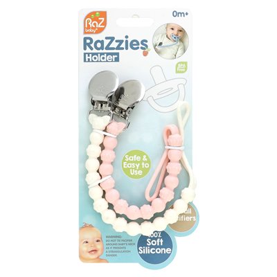 Razbaby, Razzies Pacifier Holder, 0m+, różowy/beżowy, 2 uchwyty