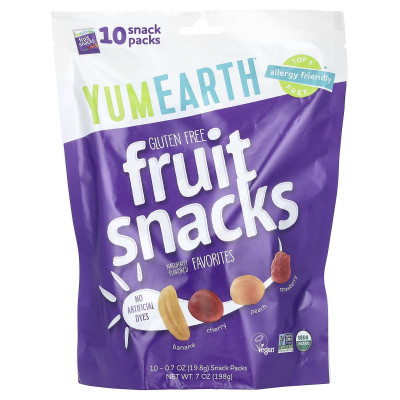 Yumearth, organiczne przekąski owocowe, ulubione, 10 opakowań, 0,7 uncji (19,8 g)