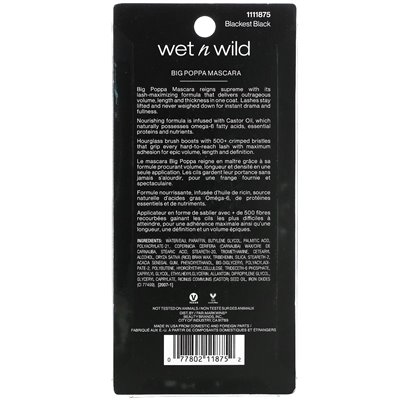 Wet N Wild, Big Poppa Mascara, 1111875 Schwärzestes Schwarz, 0,33 Fl Oz (10 ml)