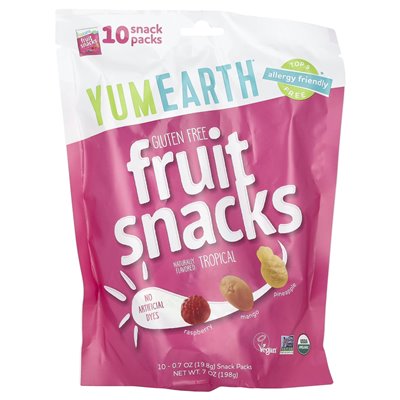 Yumearth, bezglutenowe przekąski owocowe, tropikalne, 10 opakowań, 0,7 uncji (19,8 g)