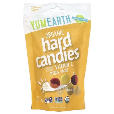Yumearth, organiczne cukierki twarde, witamina C, Citrus Grove, 3,3 uncji (93,6 g)