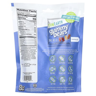 Yumearth, bezglutenowe gumowate niedźwiedzie, truskawki, wiśnia, mango, brzoskwini, 5 opakowań z przekąskami, 0,7 uncji (19,8 g)
