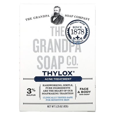 The Grandpa Soap Co., Face & Body Bar mydel, THYLOX Trądzik, 3,25 uncji (92 g) The Grandpa Soap Co., Face & Body Bar mydel, THYLOX Trądzik, 3,25 uncji (92 g)