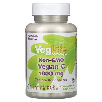 VegLife, Non-GMO Vegan C, 1,000 mg, 90 Vegan Capsules VegLife, Non-GMO Vegan C, 1,000 mg, 90 Vegan Capsules