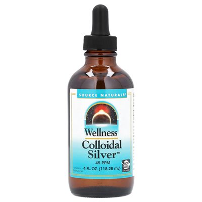 Źródło Naturals, Wellness Coloidal Silver, 45 ppm, 4 fl Oz (118,28 ml) (22,5 ppm na łyżeczkę)