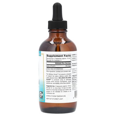 Źródło Naturals, Wellness Coloidal Silver, 45 ppm, 4 fl Oz (118,28 ml) (22,5 ppm na łyżeczkę)