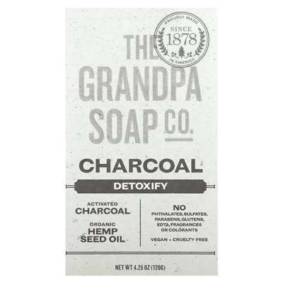 The Grandpa Soap Co., Face & Body Bar Soap, węgiel drzewny, 4,25 uncji (120 g) The Grandpa Soap Co., Face & Body Bar Soap, węgiel drzewny, 4,25 uncji (120 g)