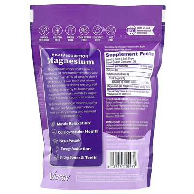 Viactiv, wysokie magnez magnezu, mieszane jagody, 125 mg, 30 miękkich żuć
