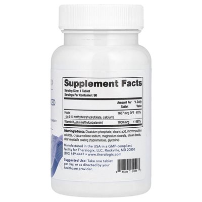 Theralogix, MTX Advanced Support®, Suplement Folian i witaminy B12, 90 tabletek