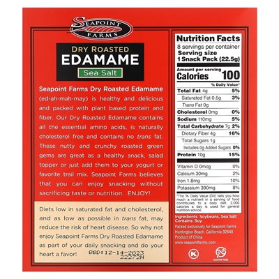 Seapoint Farms, trocken geröstete Edamame, Meersalz, 8er-Snackpackung, 0,79 oz (22,5 g)