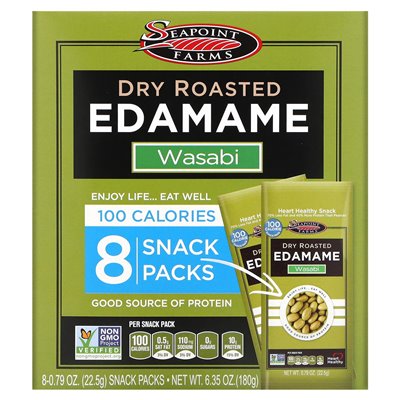 Seapoint Farms, sucha pieczona edamame, Wasabi, 8 opakowań z przekąskami, 0,79 uncji (22,5 g)