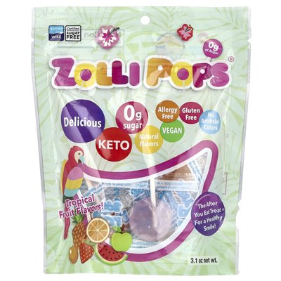 Zolllipops, Original Pure Tooth Candy®, Tropical Fruit Flavors, 3.1 oz