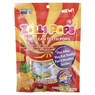 Zollipops, Clean Teeth Pops, Kirsche + Ananas, ca. 23–25 Pops, 5,2 oz
