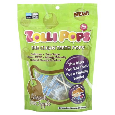 Zollipops, Clean Teeth Pops, Caramel Green Apple, Approx. 23-25 ​​Pops, 5.2 oz