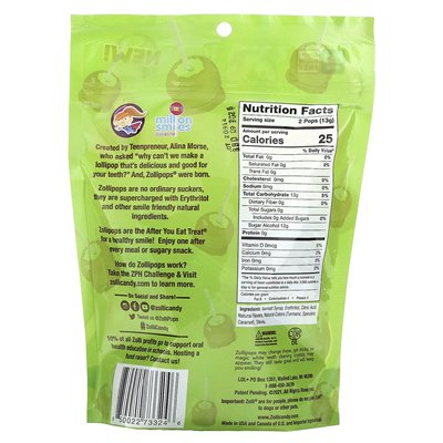 Zollipops, Clean Teeth Pops, Caramel Green Apple, Approx. 23-25 ​​Pops, 5.2 oz