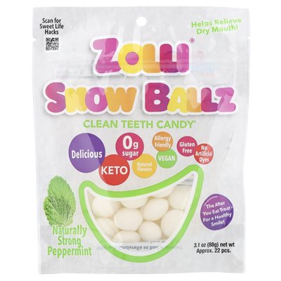 Zollipops, Zolli® Snow Ballz, naturalnie silna mięta pieprzowa, ok.22 sztuki, 3,1 uncji (88 g)