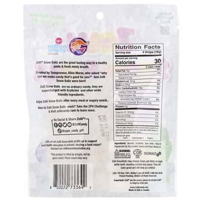 Zollipops, Zolli® Snow Ballz, naturalnie silna mięta pieprzowa, ok.22 sztuki, 3,1 uncji (88 g)