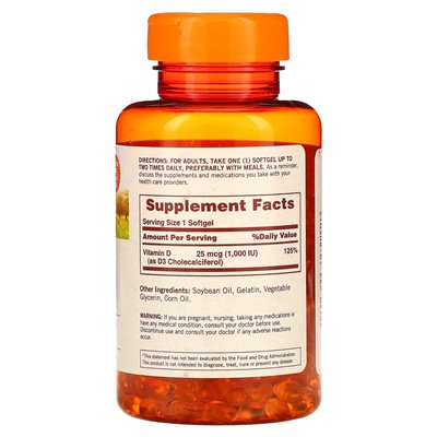 Sundown Naturals, witamina D3, 25 mcg (1000 IU), 400 miękkich