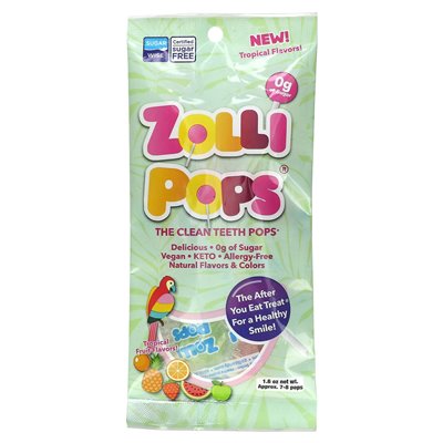 Zollipops, Zolli Pops, Clean Tooth Drops, Tropical Fruits, Approx.7-8 Pops, 1.6 oz