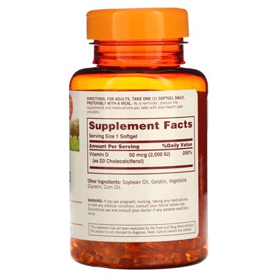 Sundown Naturals, witamina D3, 50 mcg (2000 IU), 350 softgels