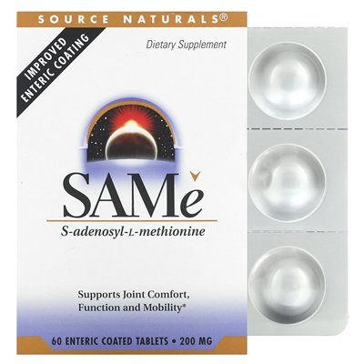 Source Naturals, S-adenosyl-l-methionine alone, 200 mg, 60 enteric-coated tablets