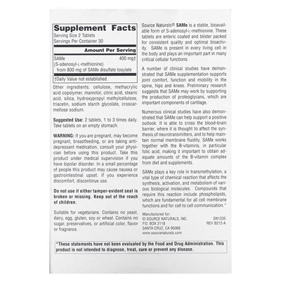 Source Naturals, S-Adenosyl-L-Methionin allein, 200 mg, 60 magensaftresistente Tabletten