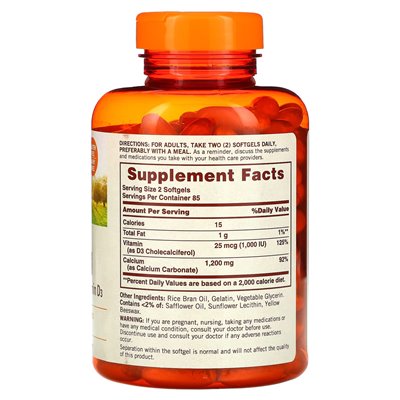 Sundown Naturals, Calcium Plus Witamina D3, 1200 mg, 170 kapsułek żelowych (600 mg w kapsułce żelowej) Sundown Naturals, Calcium Plus Witamina D3, 1200 mg, 170 kapsułek żelowych (600 mg w kapsułce żelowej)