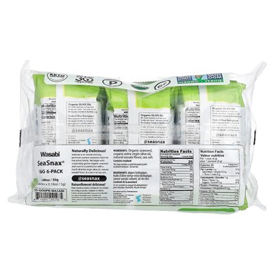 Seasnax, Bio-Seetang, Wasabi, 6 Packungen, 0,18 oz (5 g)