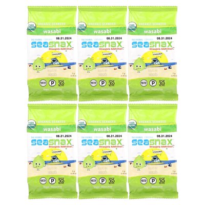 Seasnax, organiczne wodorosty, Wasabi, 6 paczek, 0,18 uncji (5 g)