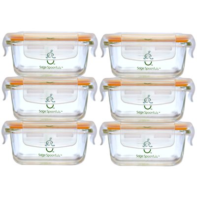 6 Pack, 4 oz (120 ml) każda, Sage Spoonfuls, Odporne szklane słoiki na jedzenie dla niemowląt